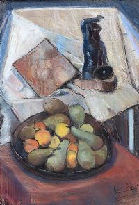STILL LIFE, BOWL OF FRUIT & A WARRIOR WITH SHIELD by Hilary Bryson at Ross's Online Art Auctions