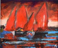 RED SAILS AT DUSK by John Stewart at Ross's Online Art Auctions