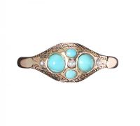 9CT GOLD ANTIQUE TURQUOISE AND PEARL RING at Ross's Online Art Auctions