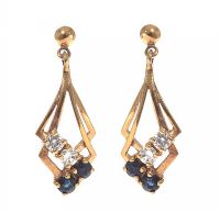 9CT GOLD CRYSTAL AND SAPPHIRE-SET EARRINGS at Ross's Online Art Auctions