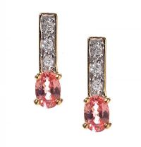 18CT GOLD PADPARADSCHA SAPPHIRE AND DIAMOND DROP EARRINGS at Ross's Online Art Auctions