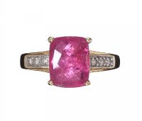 14CT GOLD RUBELLITE AND DIAMOND RING at Ross's Online Art Auctions