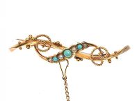 VICTORIAN 15CT GOLD BROOCH SET WITH TURQUOISE AND SEED PEARL at Ross's Online Art Auctions