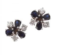 9CT WHITE GOLD SAPPHIRE AND DIAMOND FLORAL CLUSTER EARRINGS at Ross's Online Art Auctions