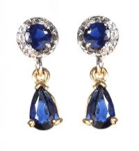 9CT GOLD SAPPHIRE AND DIAMOND DROP EARRINGS at Ross's Online Art Auctions