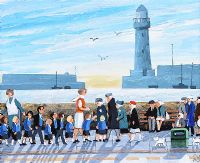 BRIDGING THE GENERATION GAP AT DONAGHADEE LIGHTHOUSE by Cupar Pilson at Ross's Online Art Auctions
