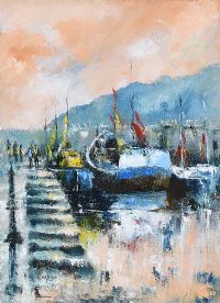 BOATS AT HOWTH HARBOUR, COUNTY DUBLIN by Niall Campion at Ross's Online Art Auctions