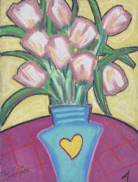TULIPS IN A HEART VASE by Annie Robinson at Ross's Online Art Auctions