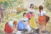 FOUR GIRLS WASHING by Lydia de Burgh RUA UWS at Ross's Online Art Auctions