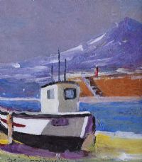 BOATS NEAR DOWNINGS PIER by Sean Lorinyenko at Ross's Online Art Auctions