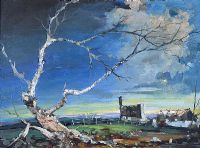 TREE & COTTAGE RUINS by Gerald Walby at Ross's Online Art Auctions