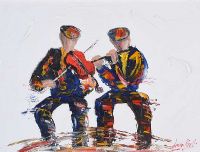 FIDDLER & FLUTE PLAYER by Darren Paul at Ross's Online Art Auctions