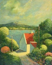 COTTAGE WITH THE RED ROOF by Padraic Curran at Ross's Online Art Auctions