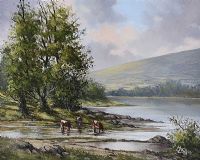 CATTLE BY THE RIVER DUN, COUNTY ANTRIM by Desmond Monroe at Ross's Online Art Auctions