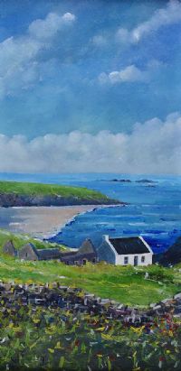 OLD COTTAGES FACING THE BASKETS IN KERRY by Sean Lorinyenko at Ross's Online Art Auctions