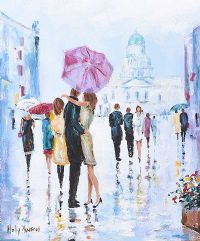 LOVERS MEETING, WET DAY, BELFAST by Holly Hanson at Ross's Online Art Auctions