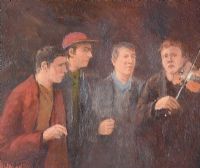 FOUR FIGURES & A FIDDLE by Pat Cowey at Ross's Online Art Auctions