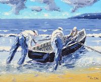 LAUNCHING THE CURRACH by Ivan Sutton at Ross's Online Art Auctions