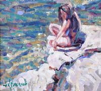 CIARA, THE ARTIST'S DAUGHTER BY A RIVERBANK, SOUTH OF FRANCE by Arthur K. Maderson at Ross's Online Art Auctions