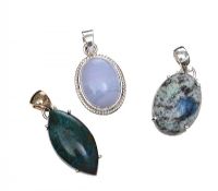 THREE STERLING SILVER PENDANTS SET WITH AGATE at Ross's Online Art Auctions
