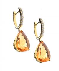 18CT GOLD CITRINE AND DIAMOND DROP EARRINGS at Ross's Online Art Auctions