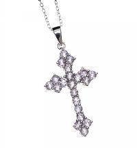 STERLING SILVER CROSS AND CHAIN SET WITH PALE AMETHYST at Ross's Online Art Auctions