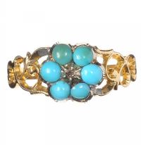 ANTIQUE GOLD RING SET WITH TURQUOISE AND DIAMOND at Ross's Online Art Auctions