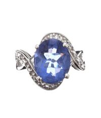 STERLING SILVER RING SET WITH BLUE STONE AND DIAMOND at Ross's Online Art Auctions