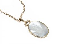 9CT GOLD HARDSTONE-SET FOB AND CHAIN at Ross's Online Art Auctions