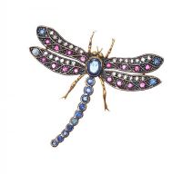 RUBY, DIAMOND AND SAPPHIRE DRAGONFLY SILVER-SET BROOCH at Ross's Online Art Auctions