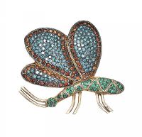 SILVER GILT BLUE DIAMOND, BROWN DIAMOND AND EMERALD SET BUG BROOCH at Ross's Online Art Auctions