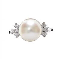18CT WHITE GOLD CULTURED PEARL AND DIAMOND RING at Ross's Online Art Auctions