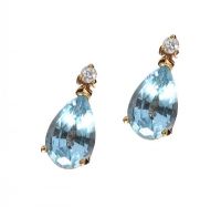 9CT GOLD AQUAMARINE AND CRYSTAL EARRINGS at Ross's Online Art Auctions