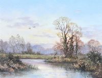 MALLARDS OVER THE WATER by Wendy Reeves at Ross's Online Art Auctions
