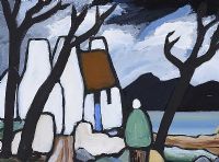 WHITE COTTAGE BY THE LOUGH by Irish School at Ross's Online Art Auctions
