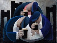 THREE MEN WITH STOUT by George Callaghan at Ross's Online Art Auctions