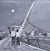 MOONLIGHT OVER THE PEACE BRIDGE, DERRY by Sean Lorinyenko at Ross's Online Art Auctions