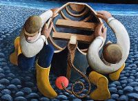TWO FISHERMEN & A BOAT by George Callaghan at Ross's Online Art Auctions