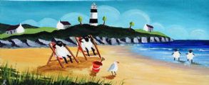 ANDY PAT'S WANDERING SHEEP, SUMMER HOLIDAYS AT SHROOVE DONEGAL by Andy Pat at Ross's Online Art Auctions