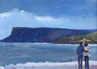 COUPLE ON THE BEACH, FAIRHEAD, COUNTY ANTRIM by Sean Lorinyenko at Ross's Online Art Auctions
