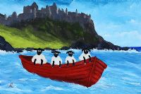 ANDY PAT'S WANDERING SHEEP ADRIFT AT DUNLUCE CASTLE by Andy Pat at Ross's Online Art Auctions