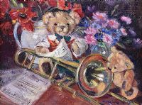 TEDDY CHECKS THE SCORE by William Leroy Stephens at Ross's Online Art Auctions