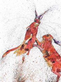 BOXING HARES by Audrey Smyth at Ross's Online Art Auctions