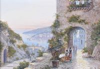 THE FLOWER SELLER, ITALIAN COAST & A VIEW OF THE ITALIAN COAST by M. Gianni at Ross's Online Art Auctions