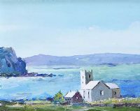 OLD HOUSE & CHURCH AT BALLINTOY by Sean Lorinyenko at Ross's Online Art Auctions