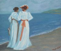 A SUMMER STROLL BY THE BEACH by Margot Gallen at Ross's Online Art Auctions