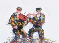 TWO MUSICIANS, FIDDLE & FLUTE by Darren Paul at Ross's Online Art Auctions