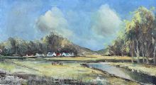 CATTLE GRAZING BY A RIVER by Norman J. McCaig at Ross's Online Art Auctions