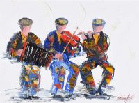 THE FLUTE VIOLINIST & ACCORDION PLAYER by Darren Paul at Ross's Online Art Auctions