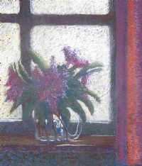 STILL LIFE, FLOWERS IN A WINDOW by Patsy Farrell at Ross's Online Art Auctions